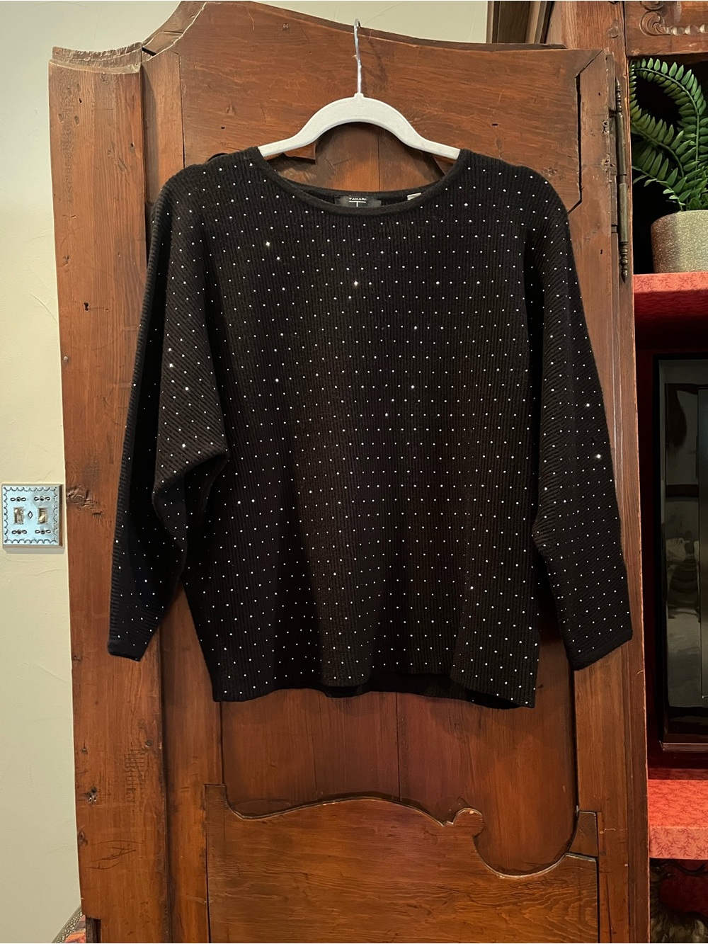Tahari Black Knit Sweater with Silver Stud Detailing